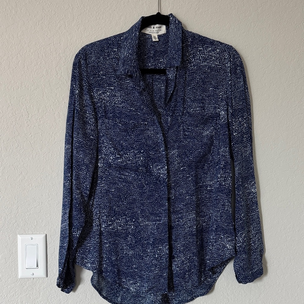 Cloth & Stone Navy and White Textured Blouse, Anthropologie.